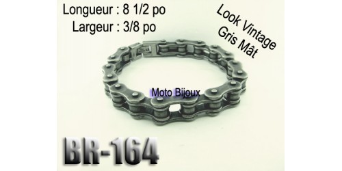 Br-164 bracelet chaîne vintage gris mât,acier inoxidable « stainless steel » 