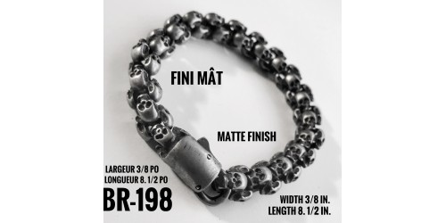 Br-198, Bracelet multiple Skull noirci  mât « stainless steel »  
