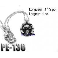 Pe-136, Pendentif  Skull chainé , Acier inoxidable ( Stainless Steel )